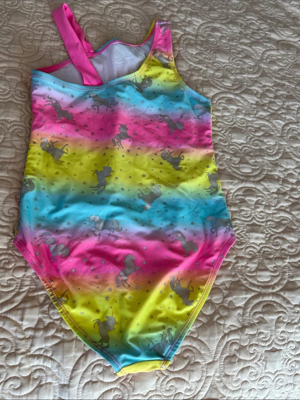 Girls Rainbow Unicorn One-Shoulder Swimsuit